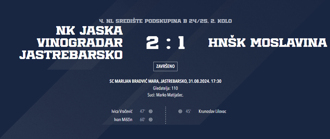 NK Jaska Vinogradar – HNŠK Moslavina  2:1